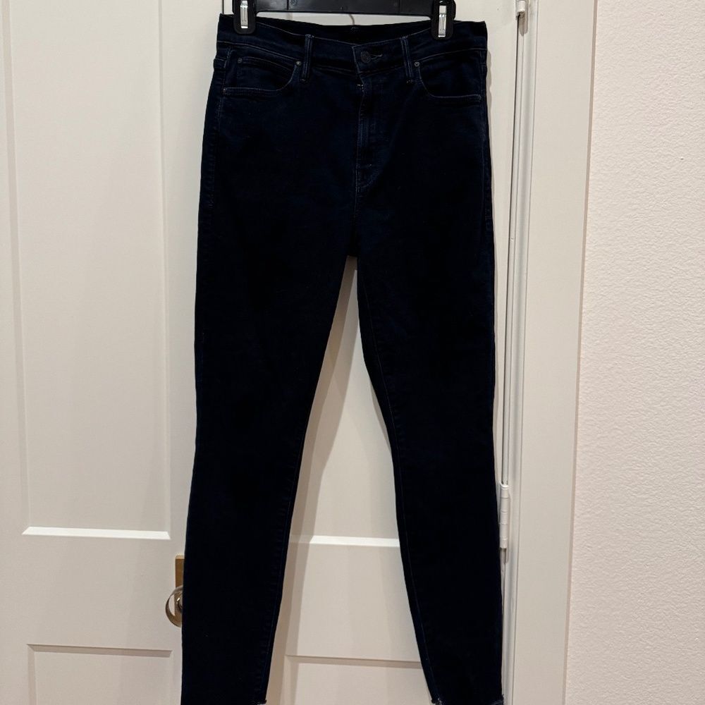 Mother Jeans The Stunner Zip Two Step Fray Last Call 28 Dark Wash Skinny Leg